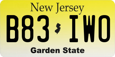 NJ license plate B83IWO