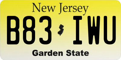 NJ license plate B83IWU