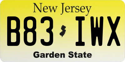 NJ license plate B83IWX
