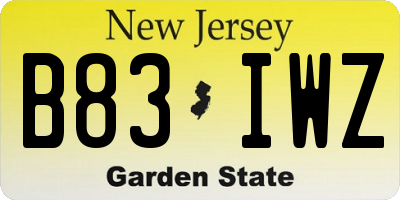NJ license plate B83IWZ