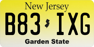 NJ license plate B83IXG