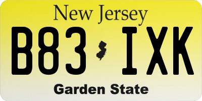 NJ license plate B83IXK