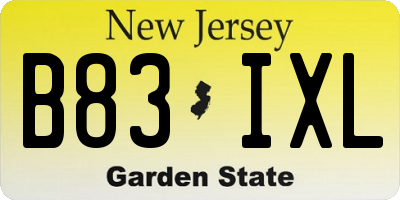NJ license plate B83IXL