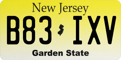 NJ license plate B83IXV
