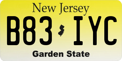 NJ license plate B83IYC