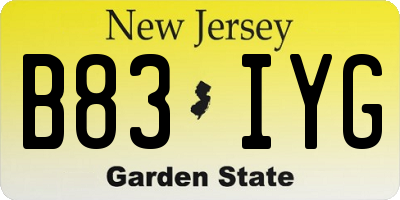 NJ license plate B83IYG