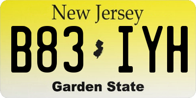 NJ license plate B83IYH