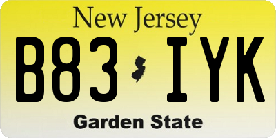NJ license plate B83IYK
