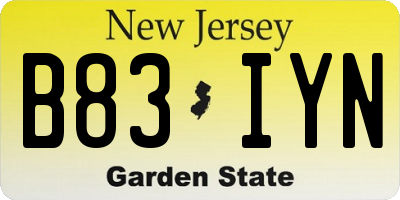 NJ license plate B83IYN