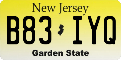 NJ license plate B83IYQ
