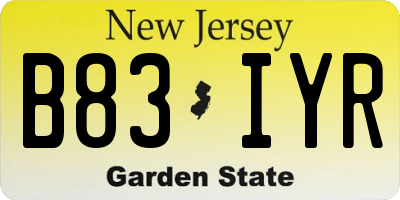 NJ license plate B83IYR