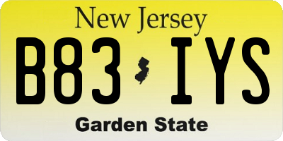 NJ license plate B83IYS