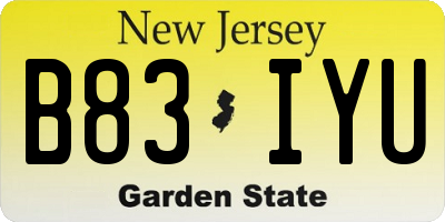 NJ license plate B83IYU