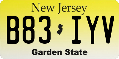 NJ license plate B83IYV