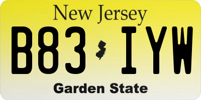 NJ license plate B83IYW