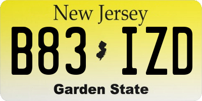 NJ license plate B83IZD