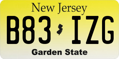 NJ license plate B83IZG