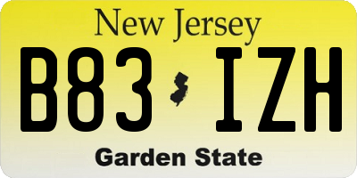 NJ license plate B83IZH