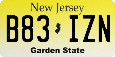 NJ license plate B83IZN