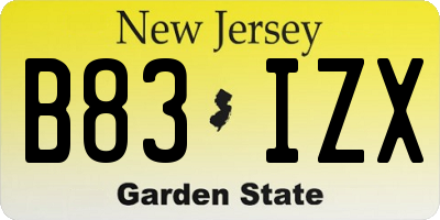 NJ license plate B83IZX