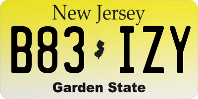 NJ license plate B83IZY