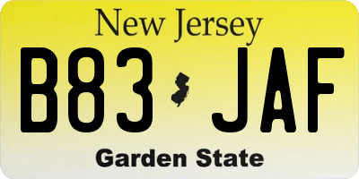 NJ license plate B83JAF