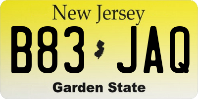 NJ license plate B83JAQ