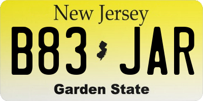 NJ license plate B83JAR