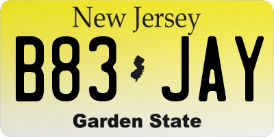 NJ license plate B83JAY