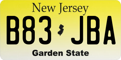 NJ license plate B83JBA