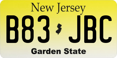 NJ license plate B83JBC