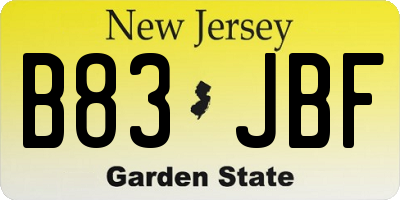 NJ license plate B83JBF