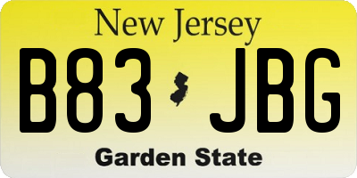 NJ license plate B83JBG
