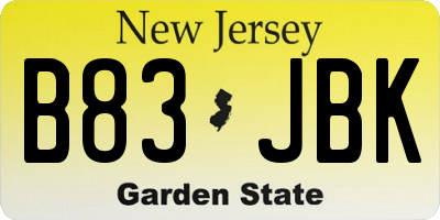 NJ license plate B83JBK