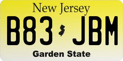 NJ license plate B83JBM
