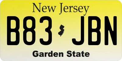 NJ license plate B83JBN