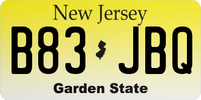 NJ license plate B83JBQ