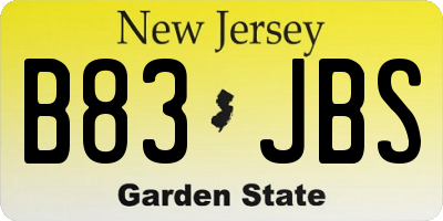 NJ license plate B83JBS