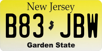 NJ license plate B83JBW