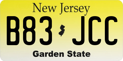 NJ license plate B83JCC