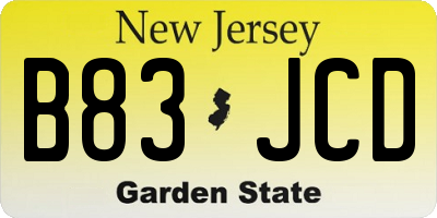 NJ license plate B83JCD