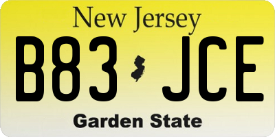 NJ license plate B83JCE