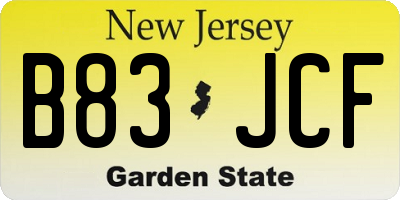 NJ license plate B83JCF