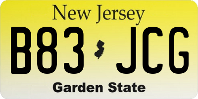 NJ license plate B83JCG
