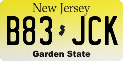 NJ license plate B83JCK