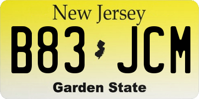 NJ license plate B83JCM