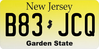 NJ license plate B83JCQ