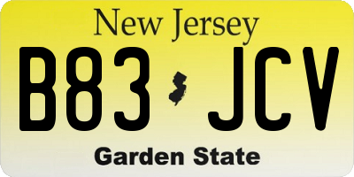 NJ license plate B83JCV