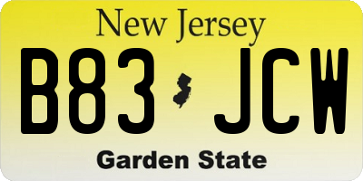 NJ license plate B83JCW