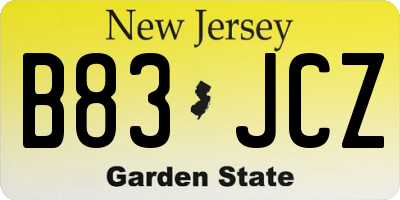 NJ license plate B83JCZ